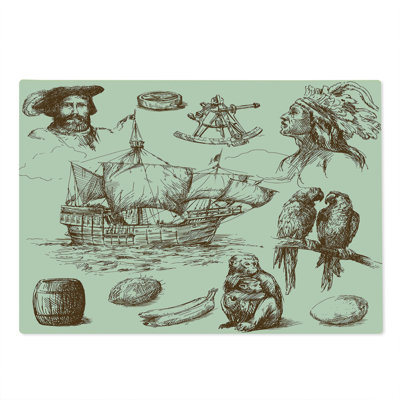 Ambesonne Nautical Cutting Board Large Size Old Merchant Ship Pale Yellow Brown