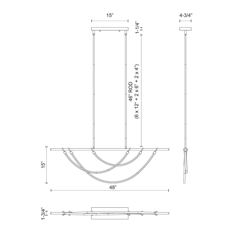 Aryas 1 - Light LED Pendant by Ryan Pauly, 15" H x 48" W x 1.75" D
