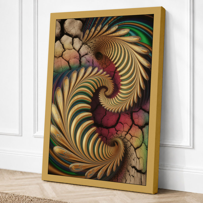 Golden Spirals and Berries Art Deco 1 Piece Wrapped Canvas Wall Art, 24x16 - 61.0 x 40.6 cm, Ochre Border