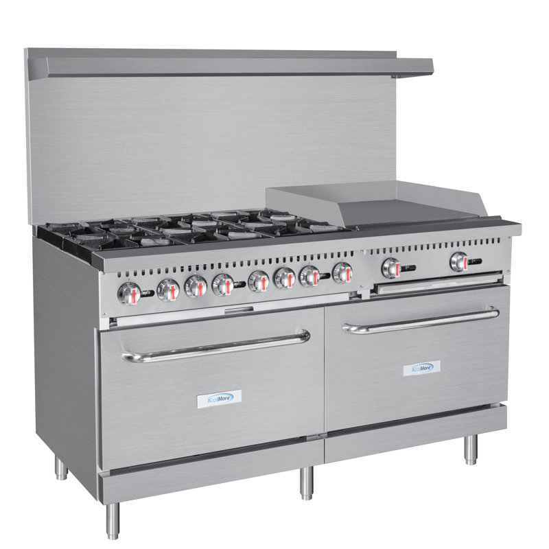 Cuisinière au propane commerciale à 6 brûleurs de 60 po avec plaque chauffante de 24 po en acier inoxydable (km-crg60-lp)