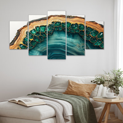 Émeraude et rivière de cristal sur glissade en bois II - cristaux, décoration murale - art mural traditionnel