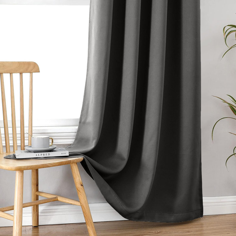 Luxury 230 GSM 100% Blackout Eyelet Room Darkening Curtain Pair, 228 W x 228 D cm, Dark Grey