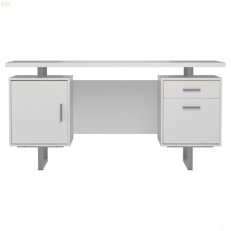 White High Gloss 2-Drawer Computer Desk
