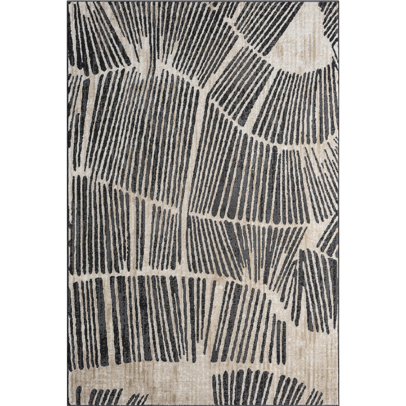 Abani Rugs TER210A Beige Black Linear Wave Contemporary Area Rug, Rectangle 7'9" x 10'2"