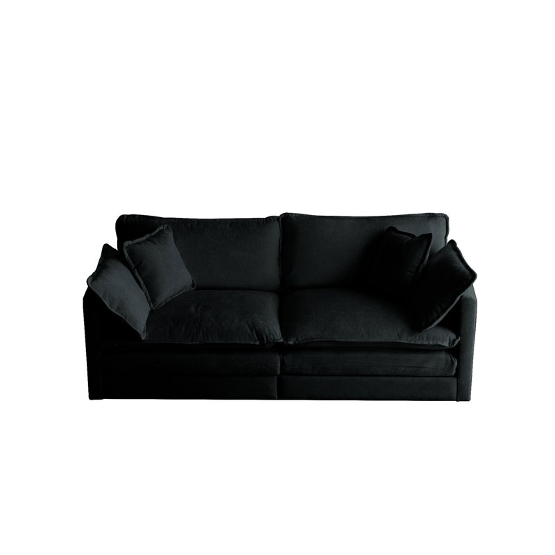 Moderne 2 en chenille noire - rembourré avec une base en bois massif et 4 coussins de salon confortables et relaxants et élégants