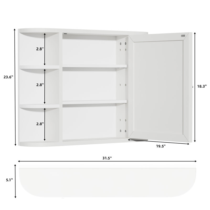 Miroir de salle de bain mural 32 po x H 24 po avec tablettes réglables