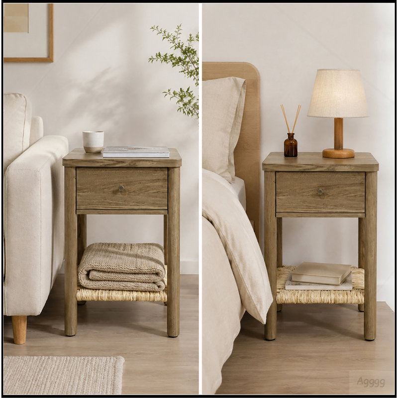 Table de chevet Ainsley, H 23,6 po x l 15,75 po x P 13,8 po, Gris ancien