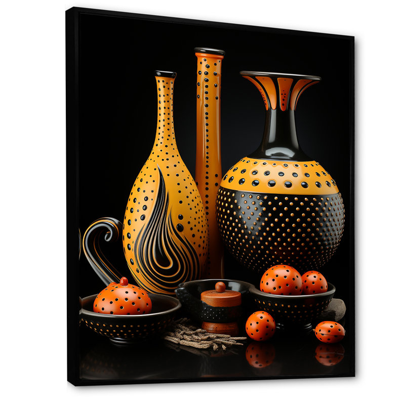 Boho Pottery Garden I - Boho Pottery, art mural, H 32 po x l 24 po x P 1 po, Cadre flottant noir