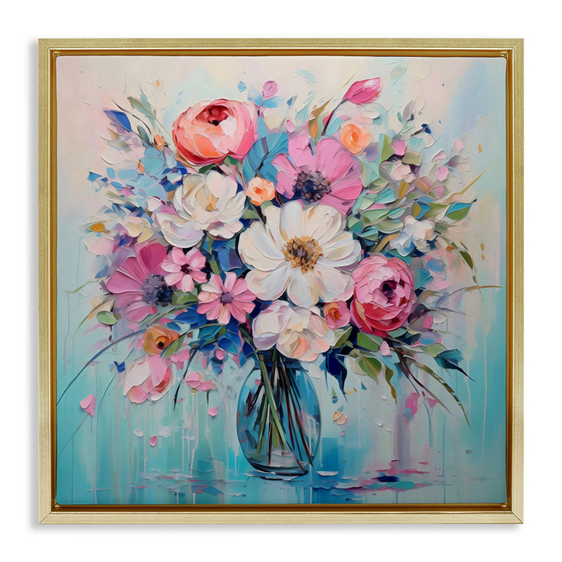 Faux bouquet texturé sur cadre flottant, design par Creative Studio, H 18 po x l 18 po, Cadre flottant métallique doré