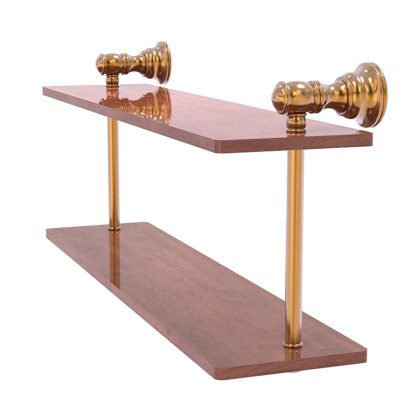 Tablette en bois massif 2 pièces avec barre à serviettes Freyja, H 5,6 po x l 16 po x P 9,2 po, Bronze brossé