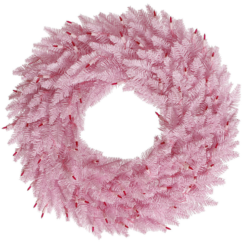 Couronne de Noël artificielle en PVC, H 36 po x l 36 po x P 3 po, Rose