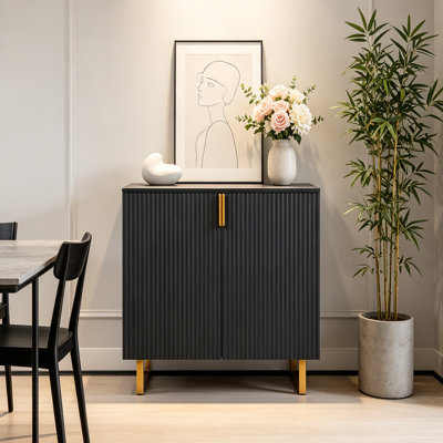 33.8" H X 29.9" W Modern Black Fluted 2-Door Sideboard Buffet Cabinet