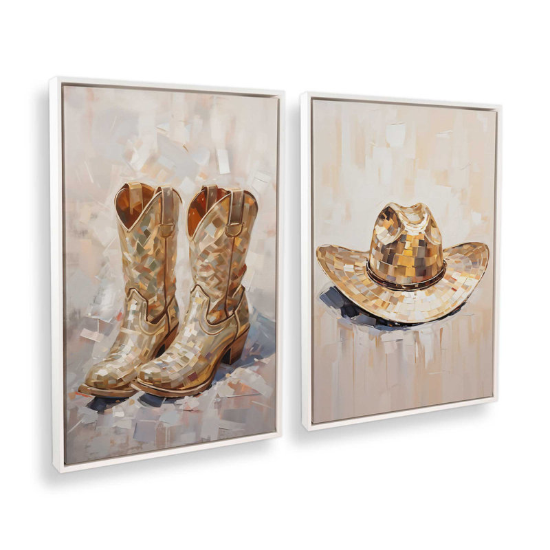 «Cowboy Essentials in Tan», ensemble de 2, Cadre flottant blanc opaque, H 19 po x l 26 po