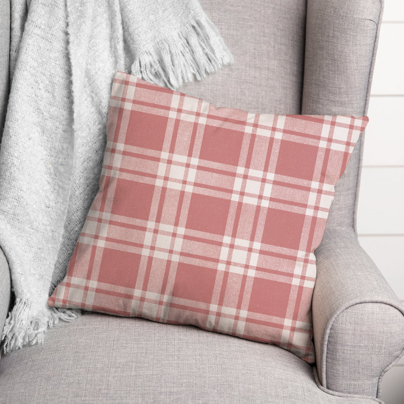 Housse et insert de coussin d'extérieur carré à motif écossais Distress 3, Rose, 18 po x 18 po