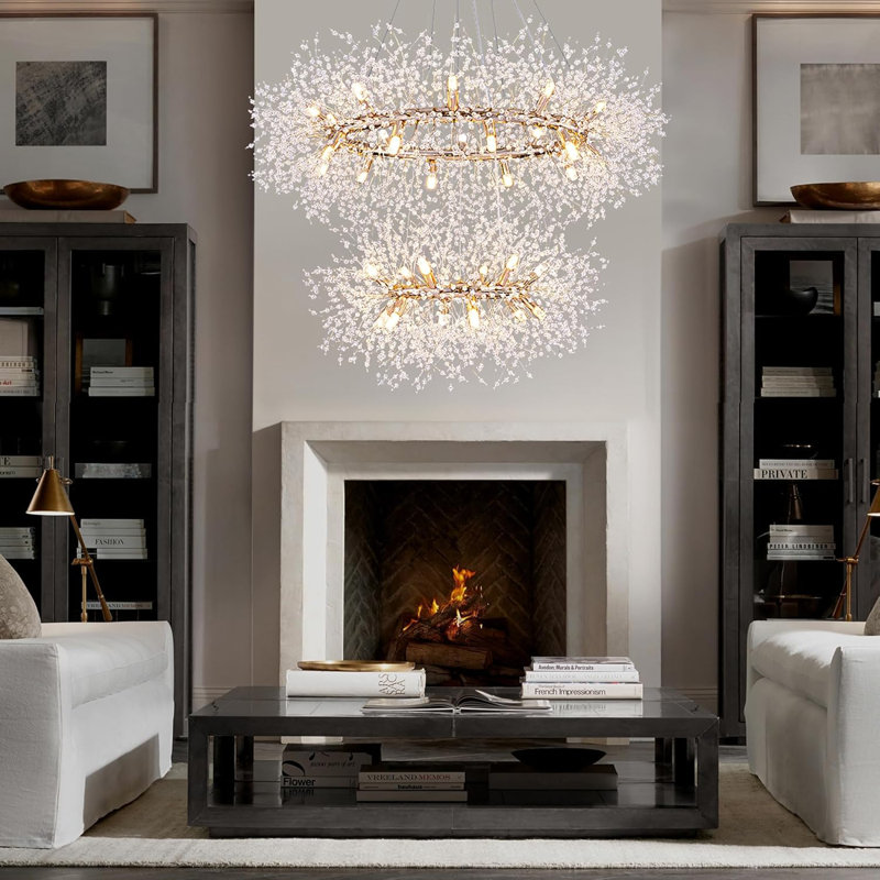 2 Tier Modern Crystal Firework Chandelier  Ceiling Lighting Fixture
