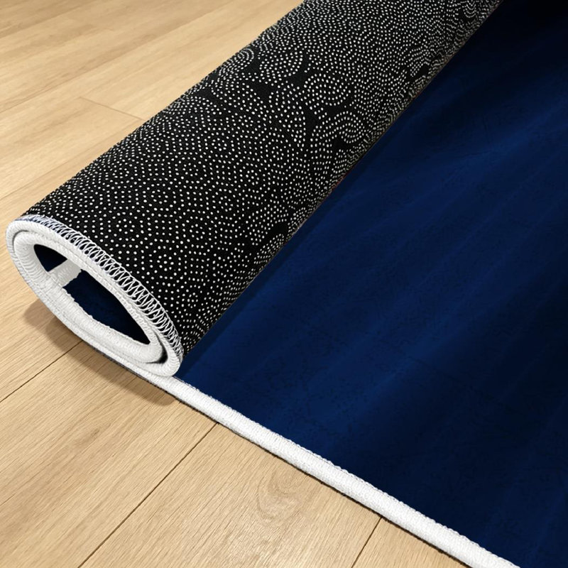 Tapis d'intérieur lavable à la machine en velours bleu foncé, Rectangle 79 po x 118 po