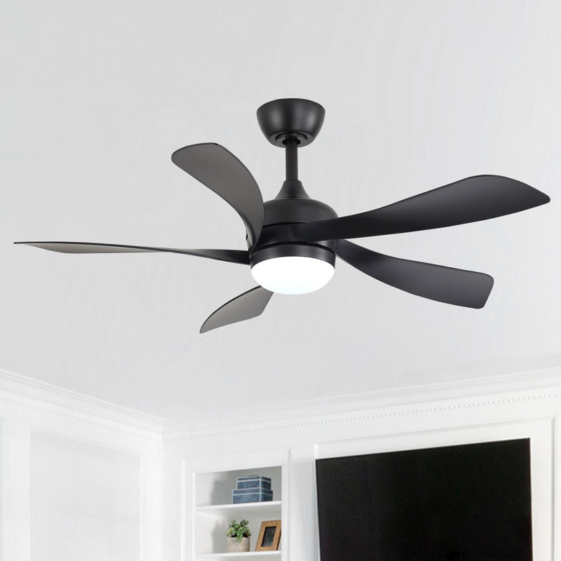 45" 5-ABS Blades Indoor Ceiling Fan Light With Remote Control, Compatible With App And Speaker Control，Black