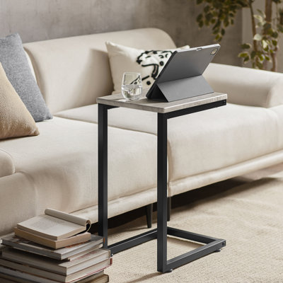 End Table C Shaped Side Table with Metal Legs Grey Finish for Couch Sofa Bedroom Living Room