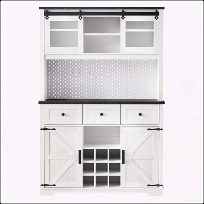 71" Farmhosue Pantry Bar Cabinet With Internal Storage Rack