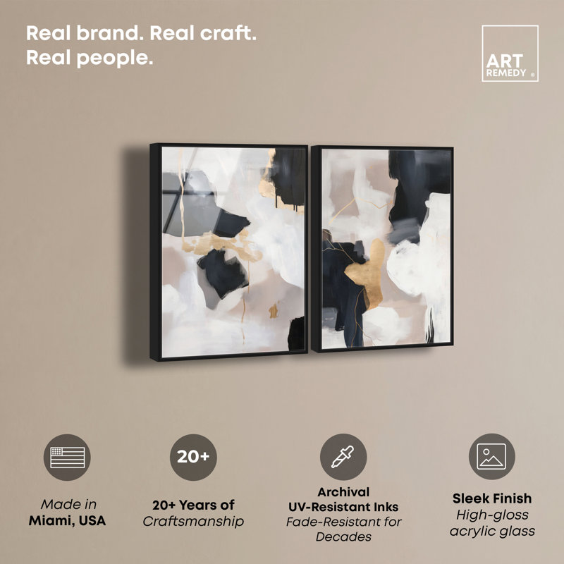Ensemble d'art mural de salon à imprimé acrylique Luxe Silhouette, prêt à être accroché, H 46 po x l 31 po, Cadre noir