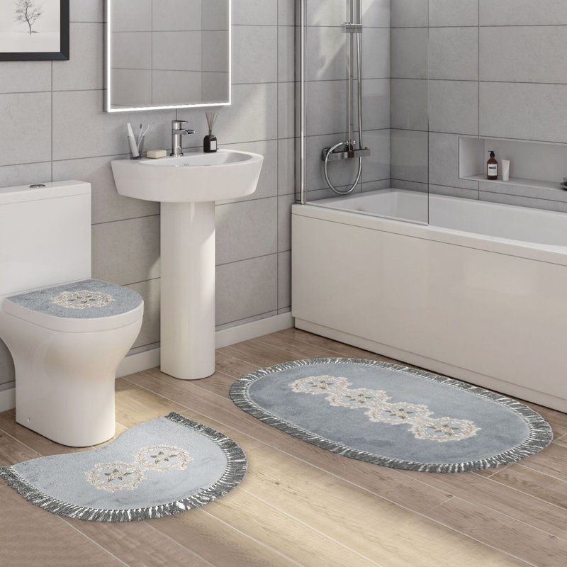 Ensemble de tapis de bain Tabatiere, Gris / blanc