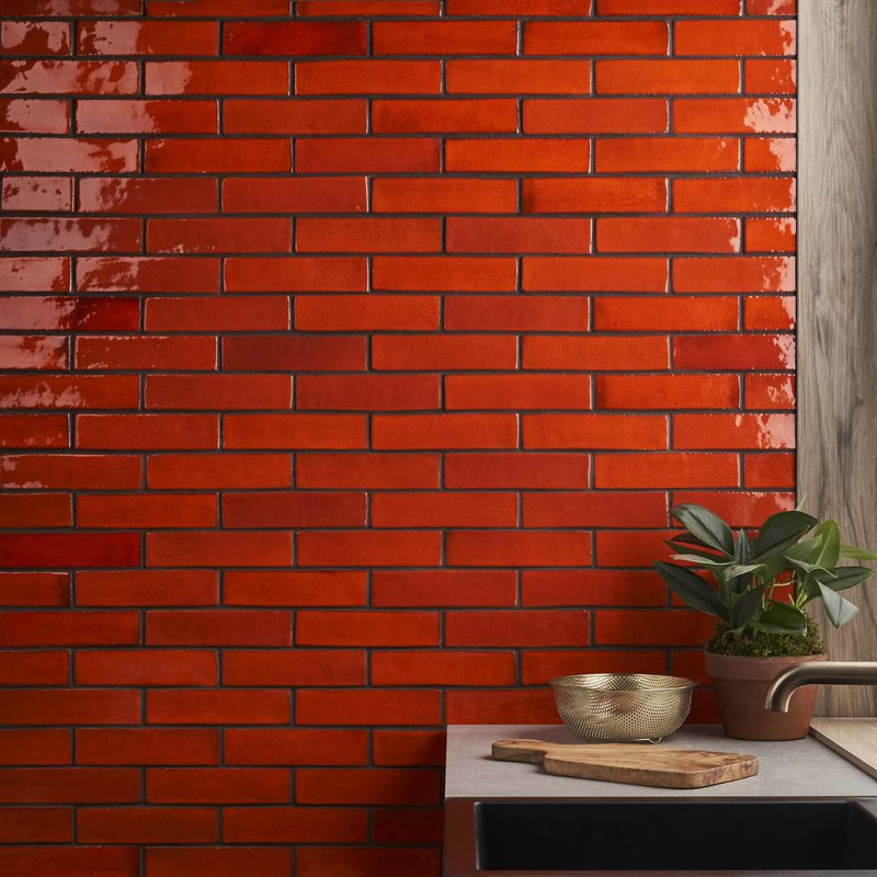 Emery 2x8 Handmade Crackled Glossy Terracotta Subway Tile