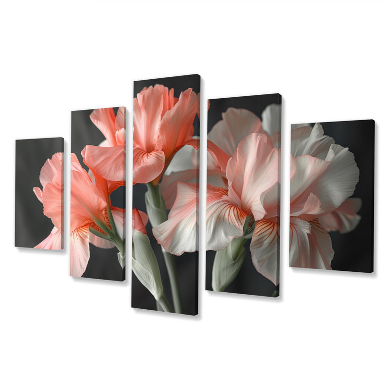 «Pink Black Garden Glamour Irises», ensemble d'art mural sur toile Iris