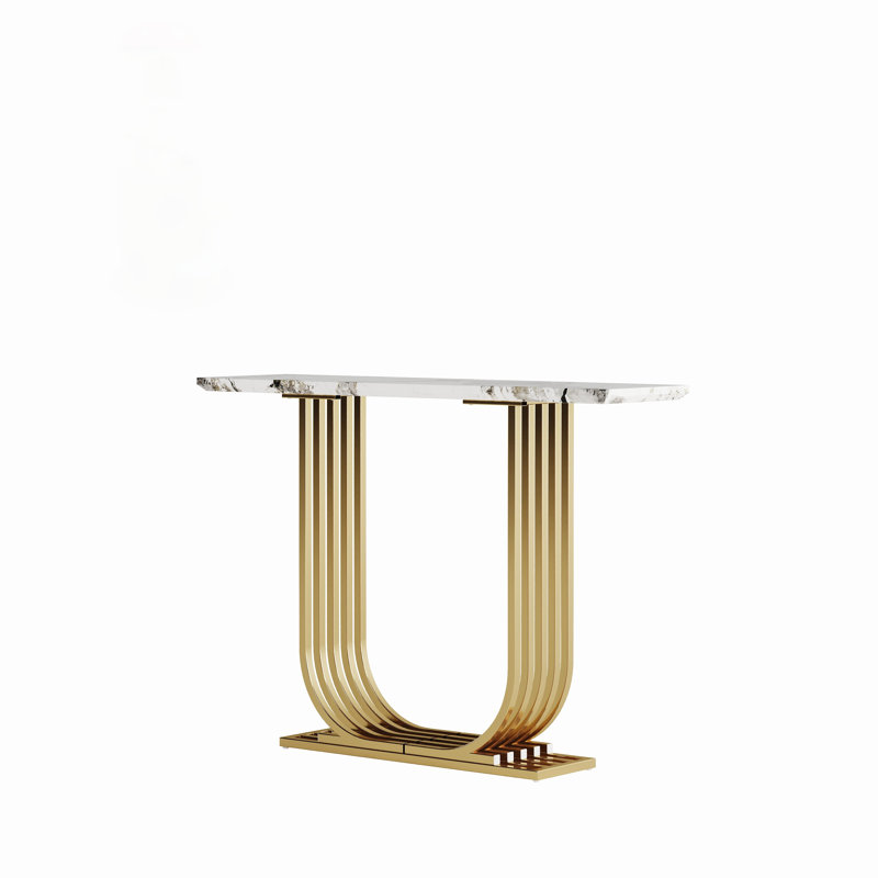 43.3-Inch Modern Wooden Imitation Marble Console Table, Narrow Design For Living Room And Bedroom