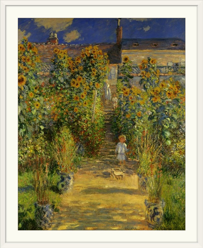 «Artist's Garden at Vetheuil, 1880» par Claude Monet, reproduction d'art, H 32 po x l 27 po x P 1 po, Cadre blanc