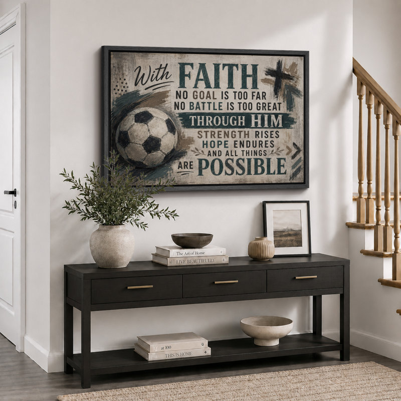 Citation inspirante de soccer, H 16 po x l 24 po x P 1,5 po, Cadre noir