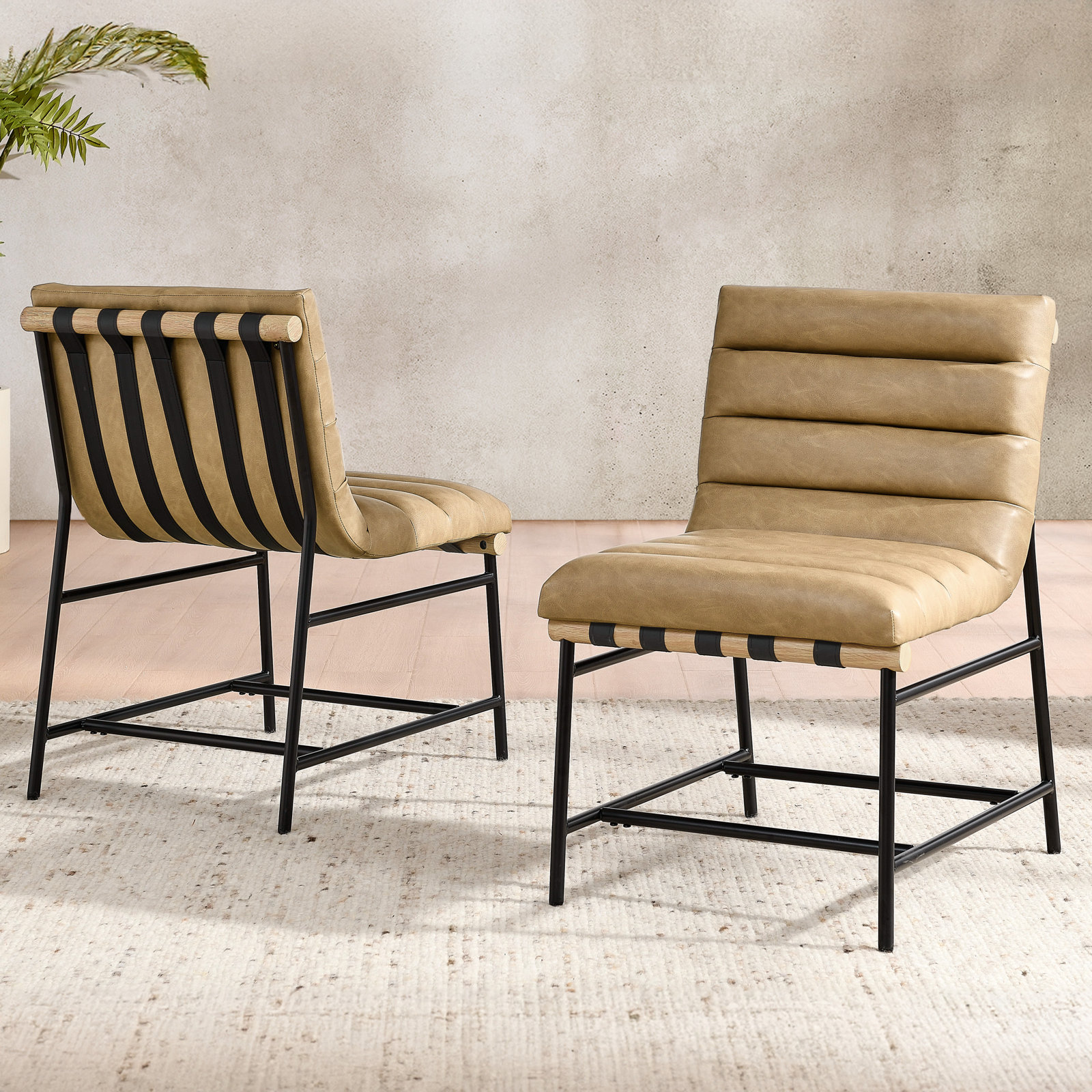 Nicco Vegan Leather Tan Upholstered Side Chair (Set of 2)