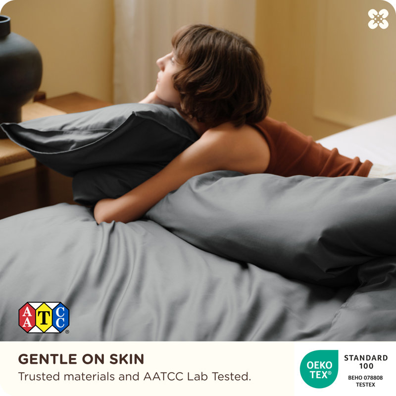 Bedsure Cooling Duvet Cover, 300TC Rayon Derived from Bamboo （Set of 3), King Duvet Cover + 2 Shams, Gargoyle
