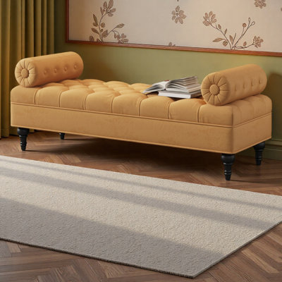 Modern Bedroom Bench,Bench For End Of Bed,Velvet Upholstered Bench With 2 Detachable Pillows,Comfy Upholstered Footstool,Ottoman For Bedroom,Living Room, Entryway