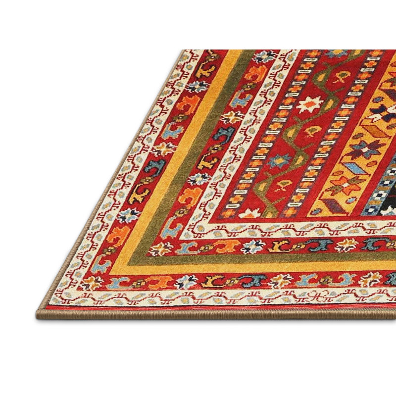 Tapis contemporain orange / vert / jaune, Rectangle 5 pi x 7 pi