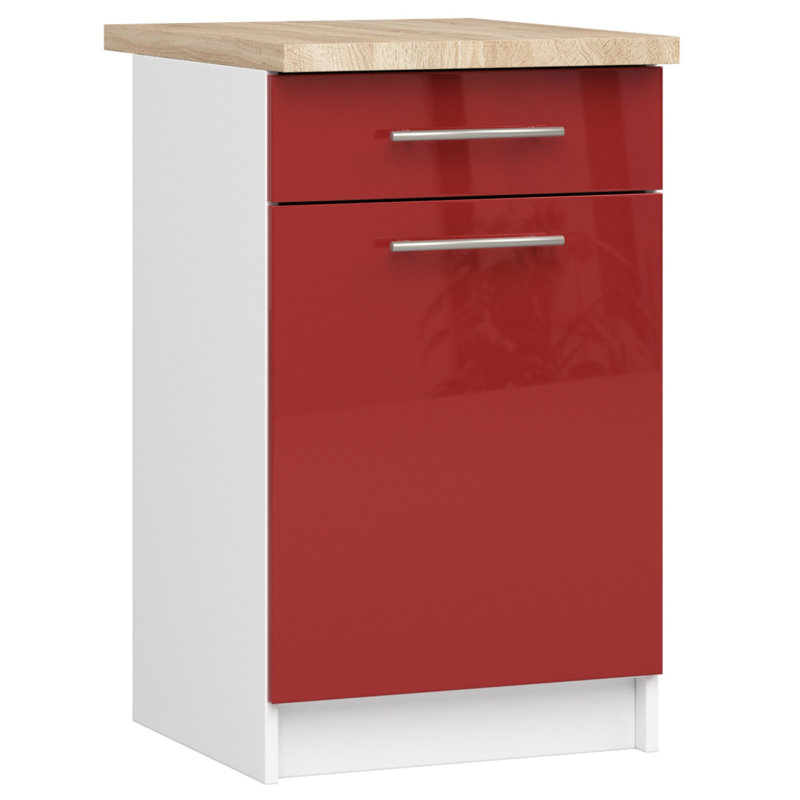 OLIWIA kitchen base cabinet in white and red gloss Base Unit, 85cm H x 50cm W x 46cm D