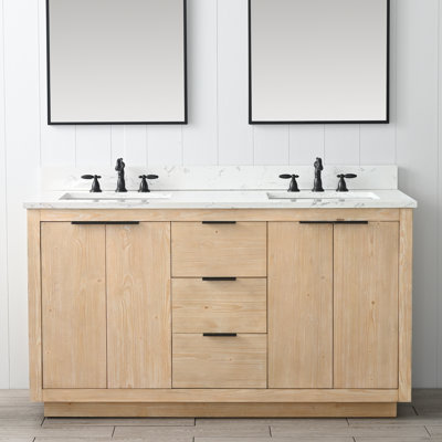 Charlyann 60'' Freestanding Double Bathroom Vanity with Engineered Stone Top