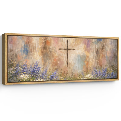 Abstract Cross Over Wildflower Field Style Spiritual Wall Decor Extra Large Pictures Framed Canvas Print Wall