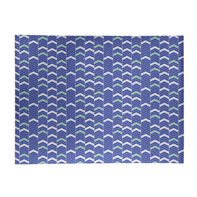 Tapis bleu / blanc doublé à chevrons