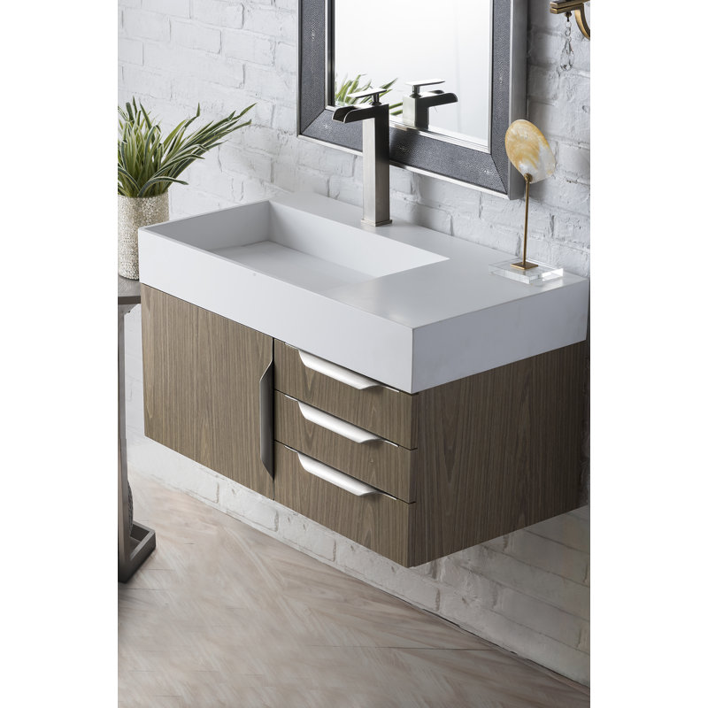 Meuble-lavabo simple flottant Mercer Island, Nickel brossé, Gris cendre