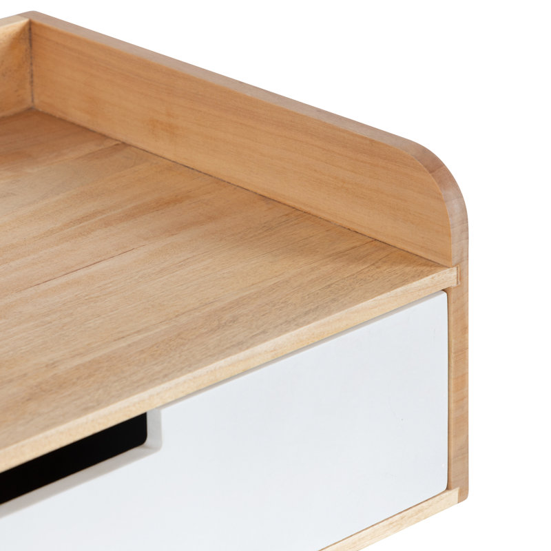 Casiano Poplar Accent Shelf with Drawer, Natural/White
