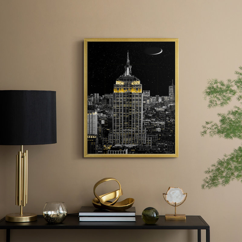 NY NY - reproduction encadrée - bois massif, H 11 po x l 9 po, Doré