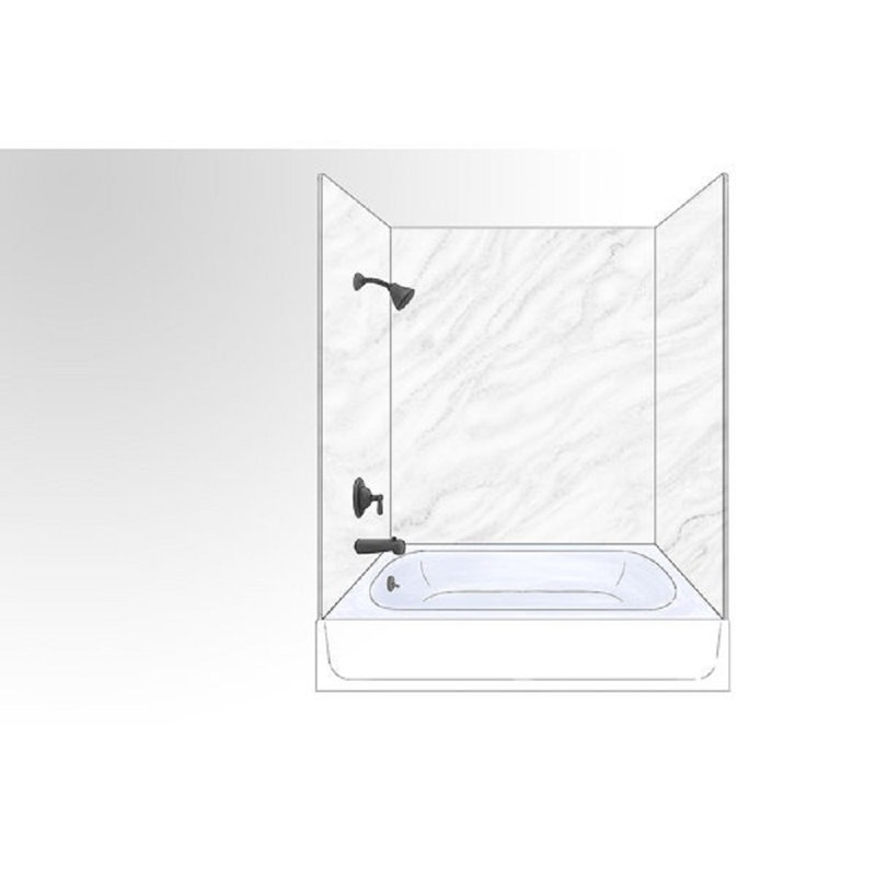 Bordure de panneau de douche en composite à trois parois l 60 po x H 62 po x P 33 po Polymarm, Carrara