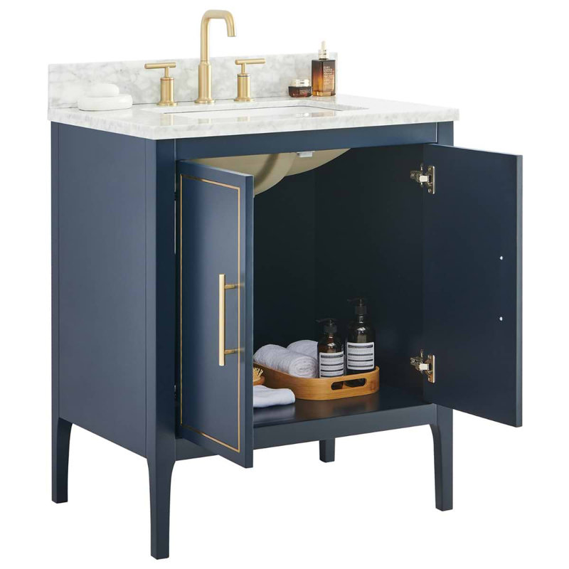Province 30" Freestanding Standard Single Bathroom Vanity with Top, Navy, Gold