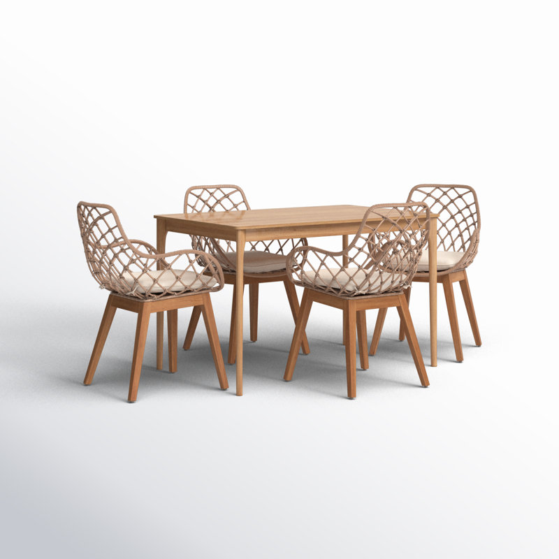 Hileman 4 - Person Rattan and Mahogany Wood Dining Set