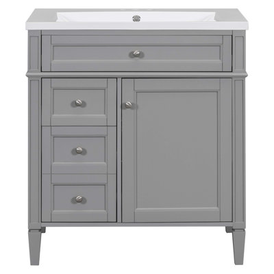 30'' Bathroom Vanity with Top Sink, Modern Bathroom Storage Cabinet with 2 Drawers