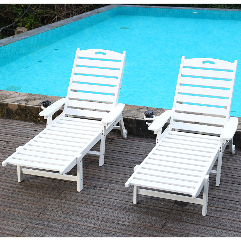 HDPE Chaise Lounge Chair Outdoor, Pool Lounge Chairs With 4-Position Adjustable Backrest, Supports Up To 400 LBS For Patio Poolside Deck Beach Backyard (White)