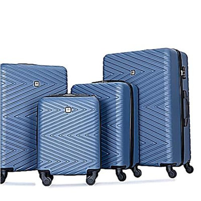 luggage 4-piece ABS lightweight suitcase with rotating wheels, 24 inch and 28 inch with TSA lock, (16/20/24/28) BLUE