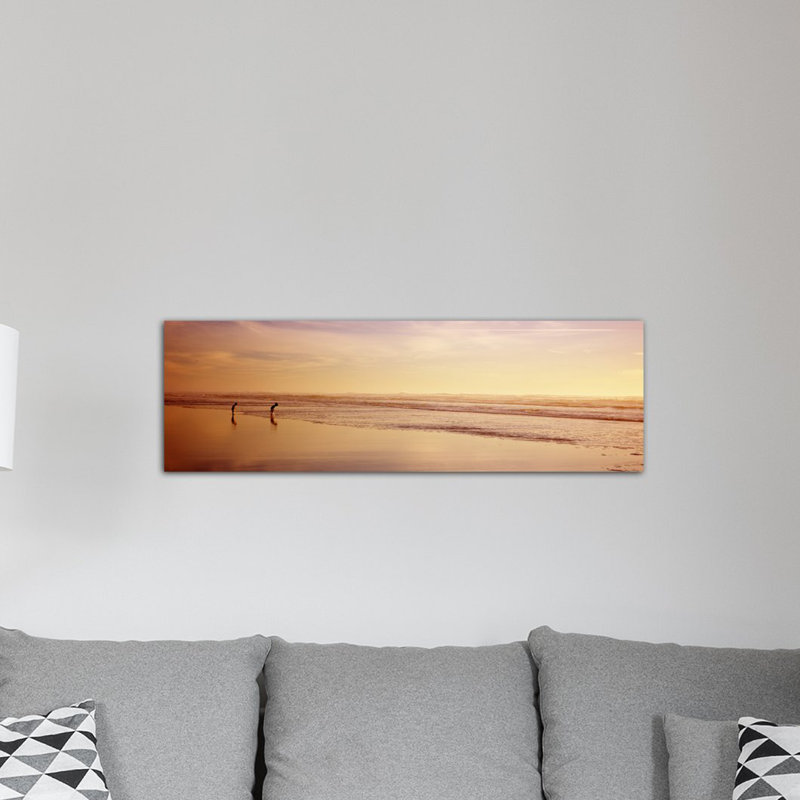 Deux enfants jouant sur la plage, San Francisco, Californie, reproduction de photo panoramique sur toile tendue, Toile tendue