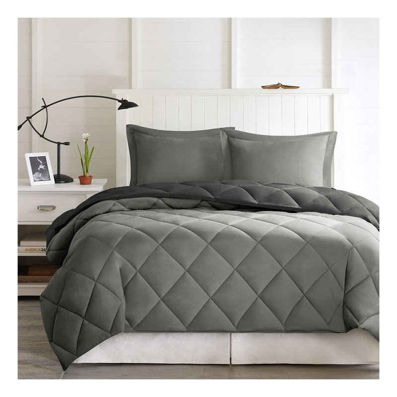Ensemble d'édredon en duvet synthétique et matelassé simple et simple TG / 3M TG, noir / gris, Noir/gris