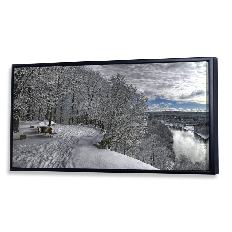 Forêt enneigée panoramique - Photographie sur toile, Cadre noir, H 8 po x l 12 po x P 1 po